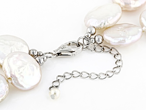 White Cultured Freshwater Pearl Rhodium Over Sterling Silver Double Row Necklace - Size 18
