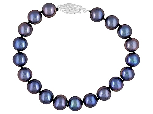8-9mm Black Cultured Freshwater Pearl Silver Stud Earring, Bracelet, And Necklace Set