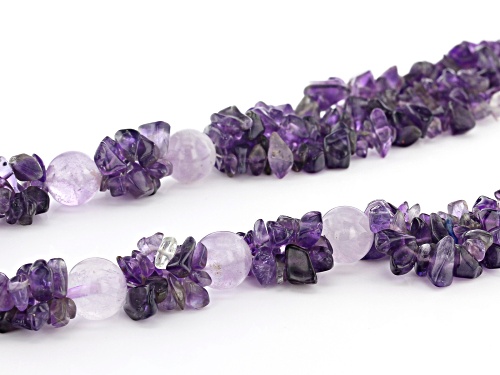 Free-form Nugget, Round and Custom Drop Endless Amethyst 3-Strand Sterling Silver Bead Necklace - Size 28