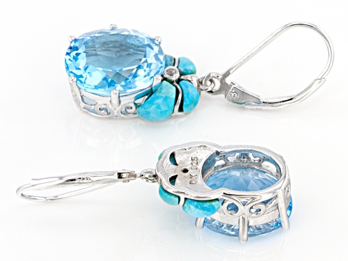 11.22ctw Oval Glacier Topaz™, Free-Form Turquoise & .03ctw White Zircon Rhodium Over Silver Earrings