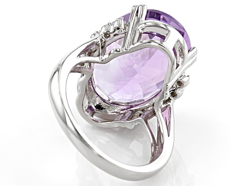 10.63ct Oval Rose de France Amethyst With .04ctw Zircon Rhodium Over Sterling Silver Ring - Size 8