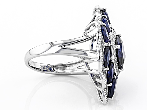 5.18ctw Mixed Shape Lab Created Blue Sapphire & .35ctw Round White Zircon Rhodium Over Silver Ring - Size 8