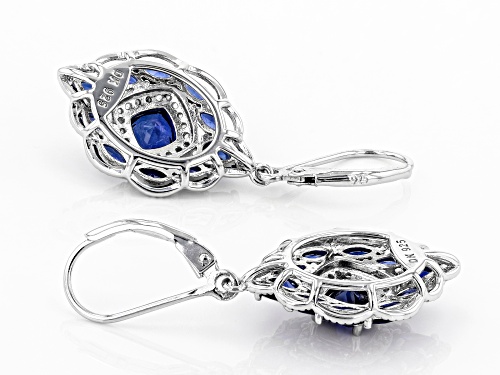 3.04ctw Mixed Shape Lab Created Blue Sapphire & .11ctw White Zircon Rhodium Over Silver Earrings
