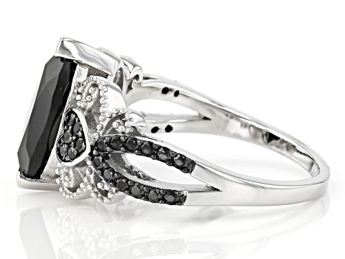 1.73ct Marquise And .30ctw Round Black Spinel Rhodium Over Sterling Silver Ring - Size 6