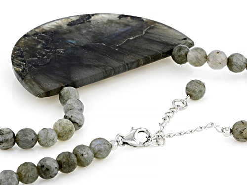 Free-Form and Round Labradorite Bead Rhodium Over Sterling Silver Necklace - Size 18