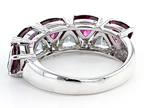 4.29ctw Trillion Raspberry Color Rhodolite And Mystic Fire(R) Topaz Rhodium Over Silver Band Ring - Size 8
