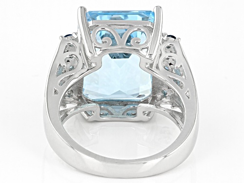 11.73ct Emerald Cut Glacier Topaz™ With .34ctw Round London Blue Topaz Rhodium Over Silver Ring - Size 7
