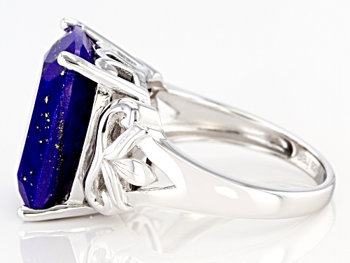 16X12mm rectangular cushion lapis lazuli, rhodium over sterling silver, bow detail solitaire ring - Size 7