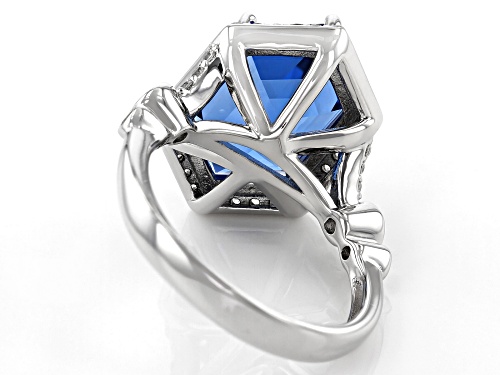 5.72ct Hexagon Lab Created Blue Spinel With 1.72ctw Zircon Rhodium Over Silver Ring - Size 8