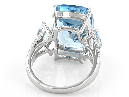 11.50ct Rectangular Cushion And 1.19ctw Marquise Glacier Topaz(TM) Rhodium Over Silver 3-Stone Ring - Size 7