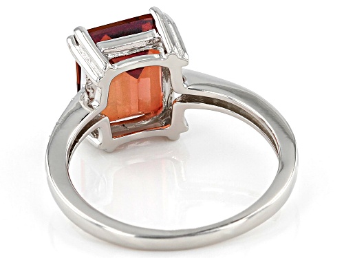 2.65ct Emerald Cut Red Labradorite With .12ctw Round White Zircon Rhodium Over Sterling Silver Ring - Size 9