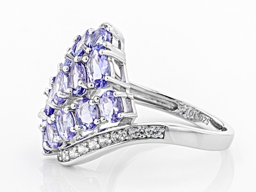 2.30ctw Oval And Round Tanzanite With .26ctw Zircon Rhodium Over Silver Cluster Ring - Size 8