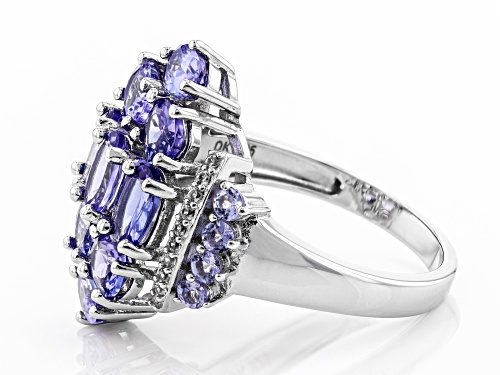 2.95ctw Oval And Round Tanzanite with .09ctw Round White Zircon Rhodium Over Silver Ring - Size 7