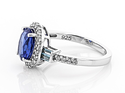 1.28ct Oval Kyanite, .24ctw London Blue Topaz And .34ctw Zircon Rhodium Over Silver Ring - Size 8