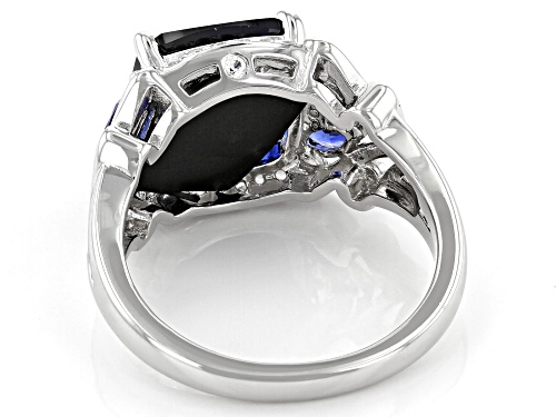 5.04ctw Mixed Shape Lab Created Blue Sapphire & .23ctw White Zircon Rhodium Over Silver Ring - Size 7