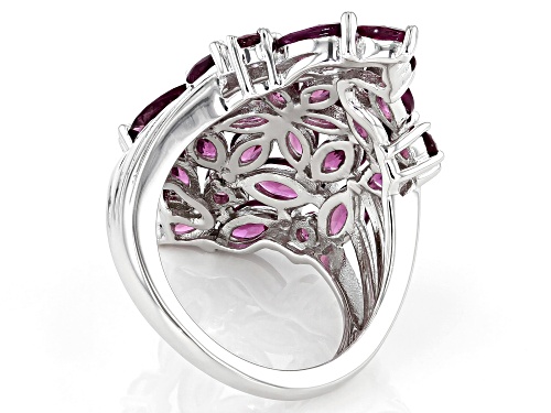 4.44ctw Marquise and .61ctw Round Raspberry Color Rhodolite Rhodium Over Sterling Silver Ring - Size 7