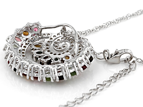 3.84ctw Multi-Tourmaline with White Zircon Rhodium Over Sterling Silver Pendant with Chain