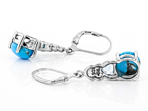 8mm Round Turquoise with .92ctw Trillion Glacier Topaz™ Rhodium Over Silver Dangle Earrings