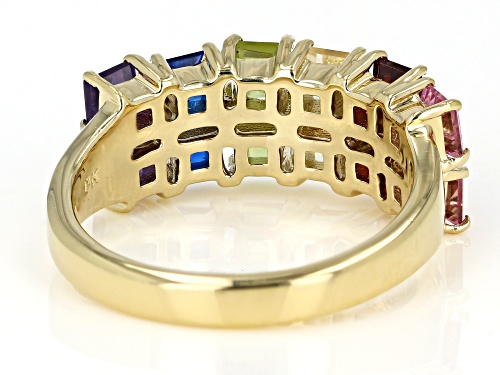 1.66ctw Square Multi-Color Gemstone 18k Yellow Gold Over Silver Band Ring - Size 7