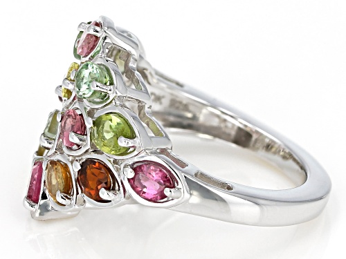 2.42ctw Oval Multi-Tourmaline Rhodium Over Sterling Silver Cluster Ring - Size 8