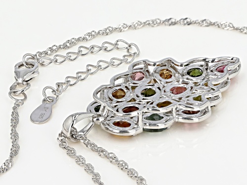 4.20ctw Oval Multi-Tourmaline Rhodium Over Sterling Silver Cluster Pendant With Chain