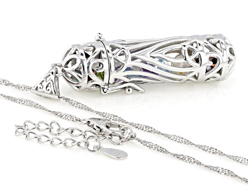 3.99ctw Multi-Gemstone with Cultured Freshwater Pearl Rhodium Over Silver Prayer Box Pendant /Chain