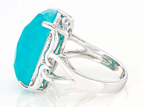18x13mm Rectangular Cushion Checkerboard Cut Amazonite Rhodium Over Sterling Silver Ring - Size 7