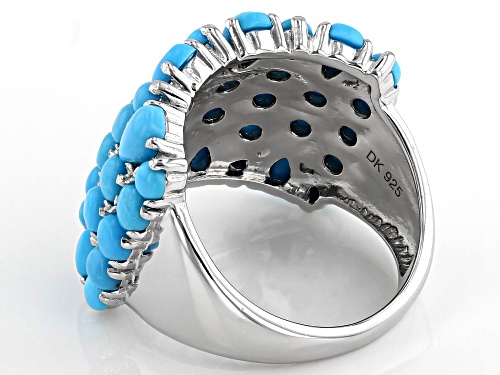3mm and 2.50mm Round and 5X3mm Pear Shape Sleeping Beauty Turquoise Rhodium Over Silver Band Ring - Size 7