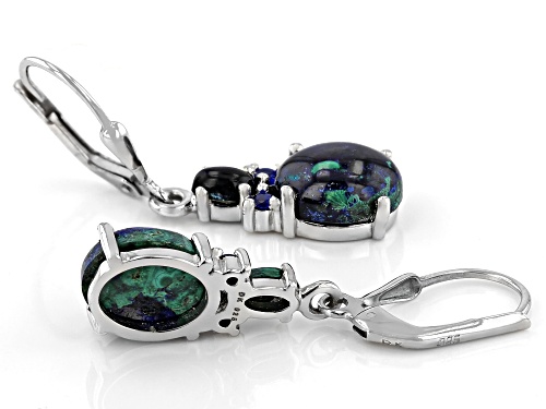 10x8mm & 5x3mm Oval Azurmalachite and .11ctw Round Lab Created Spinel Rhodium Over Silver Earrings
