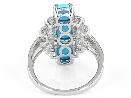 8x6mm Oval Sleeping Beauty Turquoise with .07ctw Neon Apatite Rhodium Over Silver 3-Stone Ring - Size 8