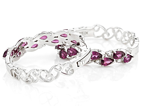 3.54ctw Pear Shape Magenta Rhodolite and 0.32ctw Whi6te Zircon Rhodium Over Silver Earrings