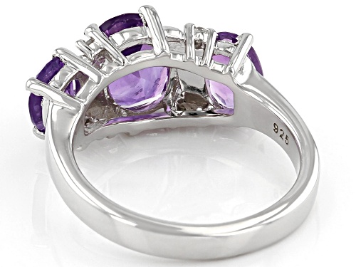 2.81ctw Oval Amethyst and .03ctw Round White Zircon Rhodium Over Sterling Silver Ring - Size 8