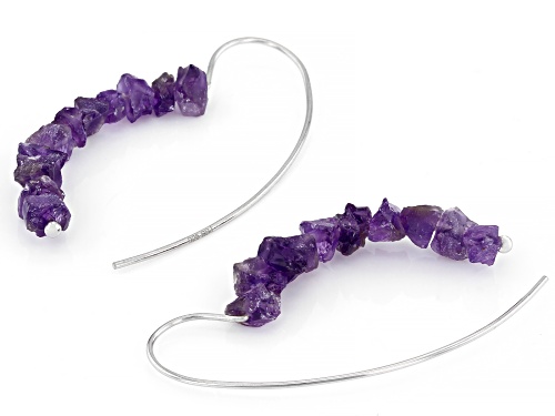 Round amethyst rough rhodium over sterling silver earrings