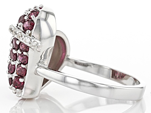 2.07ctw Round Raspberry rhodolite with .28ctw zircon rhodium over sterling silver heart ring - Size 7