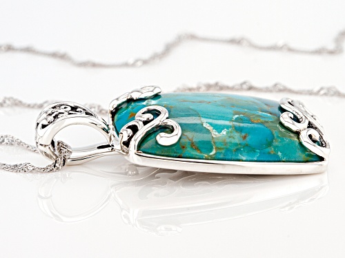 28x21mm Rectangular Cushion Composite Turquoise Rhodium Over Sterling Silver Enhancer with Chain