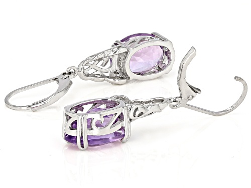6.55CTW OVAL Rose de France AMETHYST SOLITAIRE RHODIUM OVER STERLING SILVER DANGLE EARRINGS