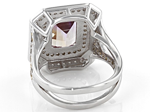 2.79ct  Ametrine with 0.81ctw round Citrine and White Zircon Rhodium over Silver Ring - Size 8