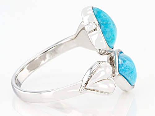 Fancy Heart Shape Composite Turquoise Rhodium Over Sterling Silver Bypass Ring - Size 6