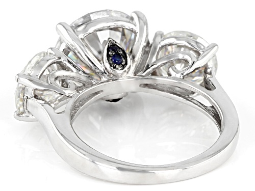 MOISSANITE FIRE(R) 9.17CTW DEW AND .05CTW BLUE SAPPHIRE 14K WHITE GOLD RING - Size 10