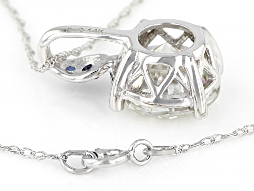 MOISSANITE FIRE(R) 2.70CT DEW AND .04CTW BLUE SAPPHIRE 14K WHITE GOLD PENDANT WITH ROPE CHAIN