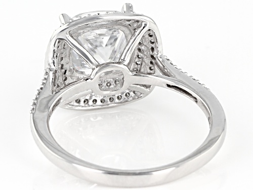 MOISSANITE FIRE(R) 2.65CTW DEW CUSHION CUT AND .25CTW WHITE DIAMOND 14K WHITE GOLD RING - Size 5