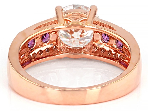 MOISSANITE FIRE(R) 2.10CTW DEW AND .60ctw RHODOLITE 14K ROSE GOLD RING - Size 8