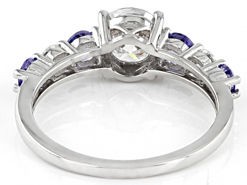 MOISSANITE FIRE(R) 1.20CTW DEW AND TANZANITE 14K WHITE GOLD RING - Size 7