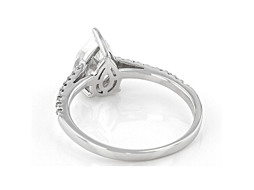 MOISSANITE FIRE(R) 1.66CTW DEW PEAR SHAPE AND ROUND 14K WHITE GOLD RING - Size 11