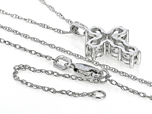 MOISSANITE FIRE® .78CTW DEW ROUND 10K WHITE GOLD CROSS PENDANT AND CHAIN