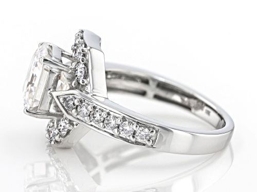 MOISSANITE FIRE(R) 3.92CTW DEW ASSCHER CUT & ROUND 10K WHITE GOLD RING - Size 7