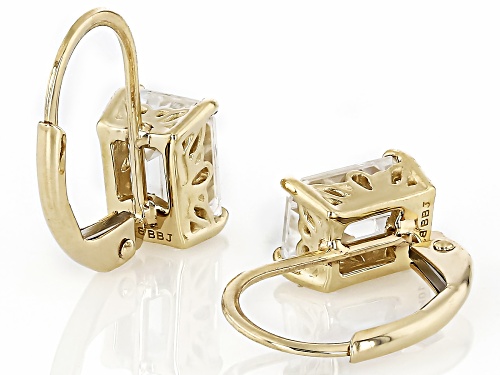 MOISSANITE FIRE® 2.02CTW DEW EMERALD CUT 10K YELLOW GOLD EARRINGS