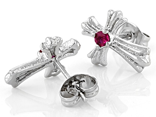 0.12ctw Round Lab Created Ruby Stainless Steel Cross Earrings