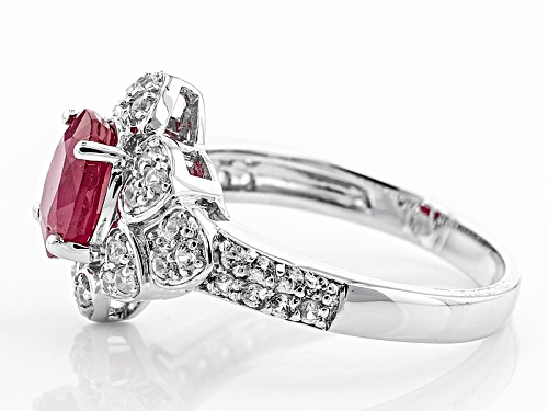 1.00ct Oval Ruby With .66ctw Round White Zircon Rhodium Over 10k White Gold Ring - Size 7