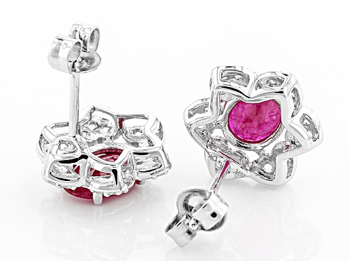 2.70ct Oval Ruby With 0.58ctw Round White Zircon Rhodium Over 10k White Gold Earrings